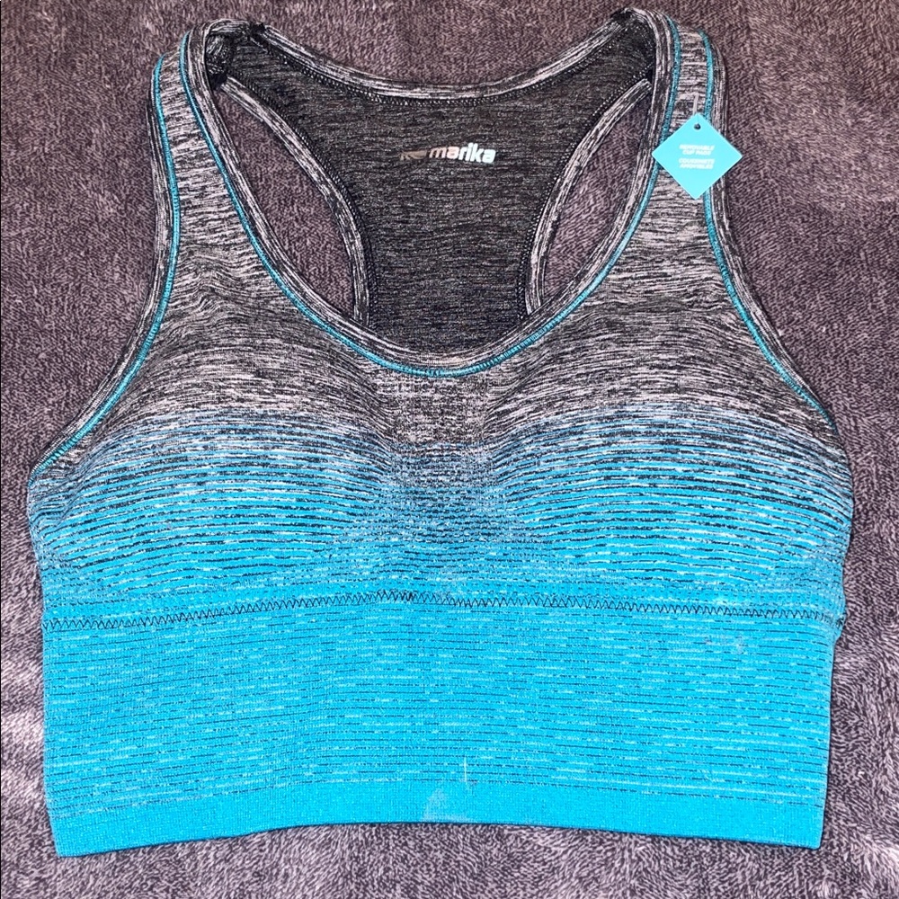 Marika Heathered Blue and Gray Sports Bra